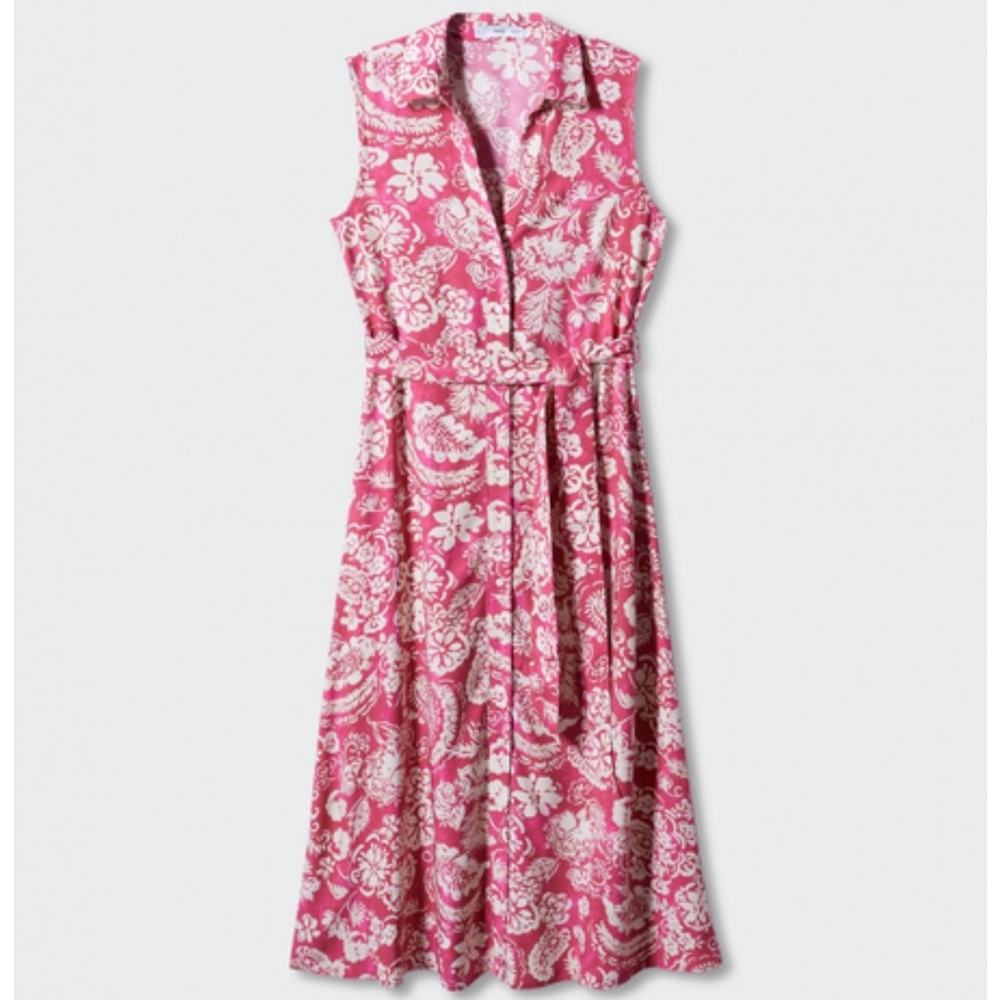 Mango Pink and White Floral Midi Dress
